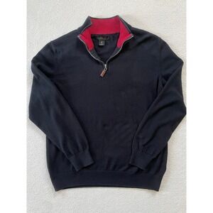 Lachlan Mens Large Quarter Zip Sweater Black Red Contrast Cotton Pullover Preppy